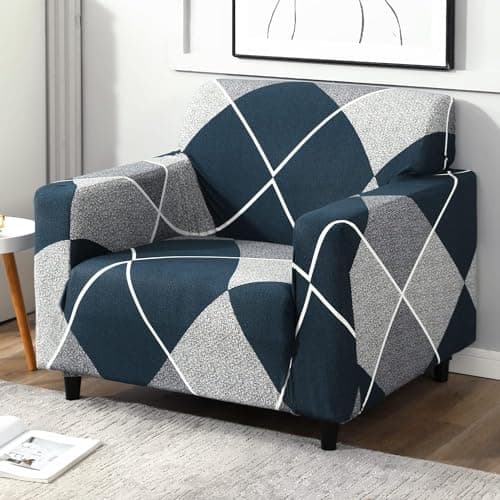 B BESTILO 1 Seater Universal Polyester Blend & Spandex Sofa Cover Big Elasticity Cover for Couch, Flexible Stretch Sofa Cover | Imported Slipcover | (Blue Rhombus, Single Seater (90-145cm))