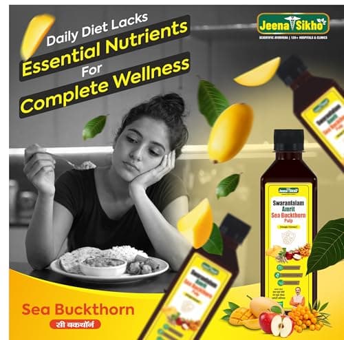 Jeena Sikho Swaranfalam Amrit Himalayan Sea Buckthorn Berry Pulp/Juice Concentrate | Mango Flavour | With Ashwagandha | Cold-Pressed | Natural Vitamin C, Omega 3 6 7 9 & Antioxidants | Supports Immuni 4