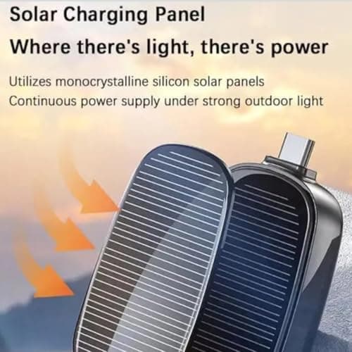Ultra Compact Large Capacity 1500mAh Solar Charger Solar Powered Keychain Charger for Mobile Phones with Carabiner Emergency Power Supply (Type C Pin) 2
