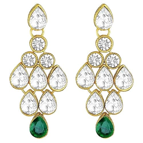 Peora Gold-plated Brass and Kundan Jewellery Set With Earrings Mang Tika for Women & Girls (Green) 6