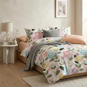 LOOMLYFE 300 TC 7D Cotton Feel Glace Cotton Elastic Fitted Printed King Size Double Bed Bedsheet with 2 Pillow Covers Fits Upto 8 inches Mattress, Size- 72X78 Inches - PinkBlueSunflower