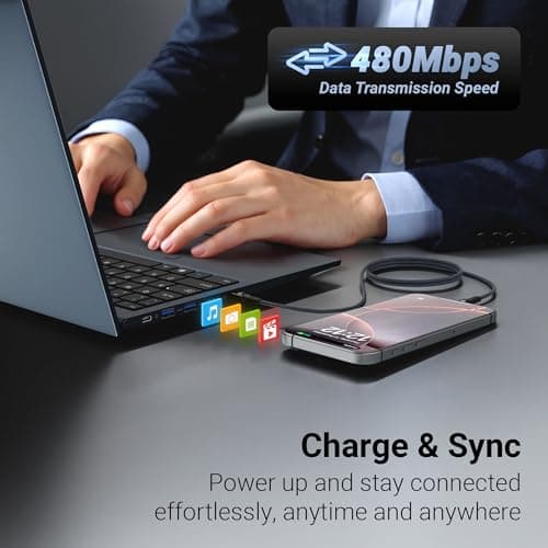 Zebronics Type C - Type C Magnetic Braided Cable, 60 Watts, Upto 480Mbps Data Sync, Fast Charging, 1 M, Compatible with iPhone 15 & 16 Series, iPad, MacBook, Samsung, Android (Wattz 60MCC1, Dark Blue) 4