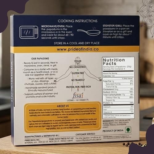 Pride of India Salty Black Bean Papadum – 10 Count (3.5 oz/ 100g) | Namkeen Papad (Lentil Crisps) | Easy to Cook, Light & Crunchy Poppadom Crackers | Gluten-Free, Vegan, Healthy Protein Snack 2