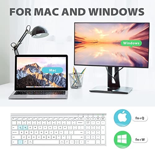 iClever Wireless Keyboard & Mouse Combo GK03-2.4G Portable Wireless Keyboard Mouse with Rechargeable Battery, Ergonomic Design, Full Size, Slim & Thin, Stable Connection, Adjustable DPI, Silver/White 2