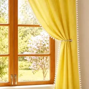 HOMEMONDE Window Sheer Curtains with Rod Pocket Faux Linen Texture 5 Feet Long Drapes Curtain Pack of 2, Semi Transparent - Mustard