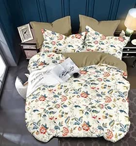 DECOMIZER 300 Tc Cotton Feel Glace Cotton Elastic Fitted Printed King Size Double Bed Bedsheet with 2 Pillow Coverm Fits Upto 8 inches Mattress, Size- 72x78x10 Inches, Yellow Red Flower