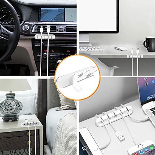 Cable Clips, 5 Packs White Cable Management Cord Organizer, Self Adhesive Cord Holder for USB Cable/Power Cord/Wire, Car and Desk, Home and Office (7-5-3-1-1 Slots) 2