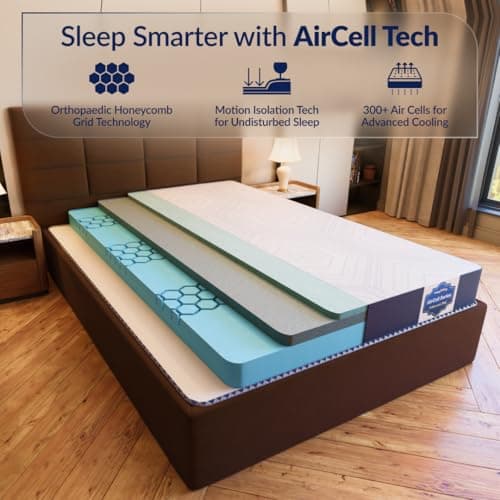 SleepyHug AirCell Ortho Luxe Plus 6 inch Orthopedic Mattress, CoolFlow Memory Foam Mattress with Honeycomb Grid, Perfect for Single Bed, for Back Pain Relief, Firm Yet Soft, Removable Cover (72x36x6) 2