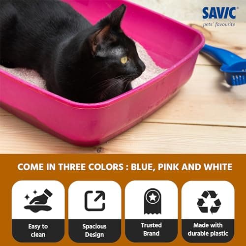 Savic Cat Litter Tray for Indoor Cats, Open Easy-Clean Cat Toilet Box with Low Entry Design, Hygienic Durable Plastic Litter Tray for Daily Use – 15 Inch, Assorted Colours 3