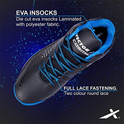 Vector X Cosmic Mens Synthetic Leather, Breathable Mesh|Eva Phylon, Rubber Sole Basketball Shoes Streetball Master Non Slip Outdoor Sneakers Cushioning Workout Shoes for Fitness (Black-Blue, 8) 2