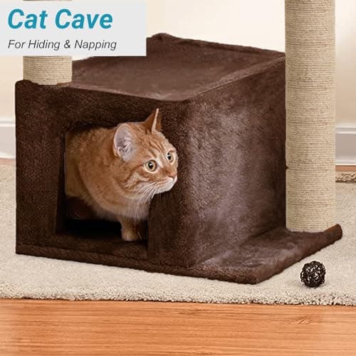 FURRLOVERS Soft Fur Condo Activity Cat Tree - Jute Rope Scratching Post, Hanging Ball, Hammock, Suitable for Small Cats (Condo 16 x 16 Inch) (Height 38 Inch) (Large) (Brown - FURR-71) 2