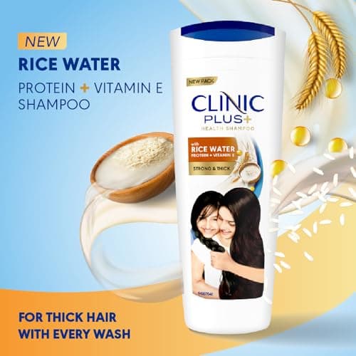 Clinic Plus Strong & Thick Shampoo with Rice Water, Protein + Vitamin E for Hair Strengthening, Breakage Reduction and Thicker Hair,355 ml. 2