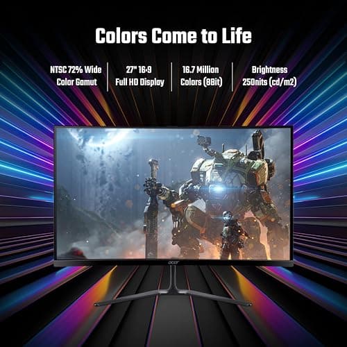 acer ED270 Z 27 Inch Full HD 1500 R Curved Gaming Backlit LED LCD Monitor I 1MS VRB, 280Hz Refresh Rate I AMD Freesync Premium I HDR10 I 2 x HDMI(2.0) 1 x DP(1.4), Audio Out I 2W x 2 Speakers I Black 4