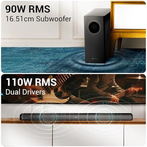 ZEBRONICS Juke BAR 4100 Soundbar, 200 Watts, Virtual 5.1, Quad Driver Soundbar, 6.5" Subwoofer, Wall Mountable, Bluetooth v5.0 | HDMI (ARC) | Optical in | USB | AUX 4