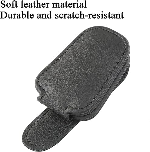 HSR Car Accessories Universal Sunglasses Goggles Holder for Car Sun Visor, Magnetic Leather Glasses Hanger Clip (Black) 2