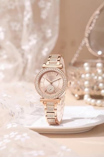 Giordano Luxury Analog Watch for Women - Elegant Crystal Design with sub dial and Diamond Studed statinless Steel Strap 3