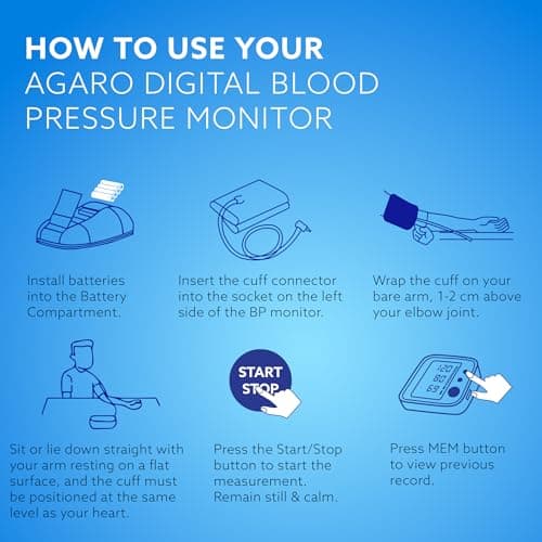 AGARO Automatic Portable Digital Blood Pressure Monitor for Home Use with Large LCD Display, Upper Arm Cuff, Accurate BP & Pulse Rate Monitoring, Memory Storage, Easy Key touch Operation 3