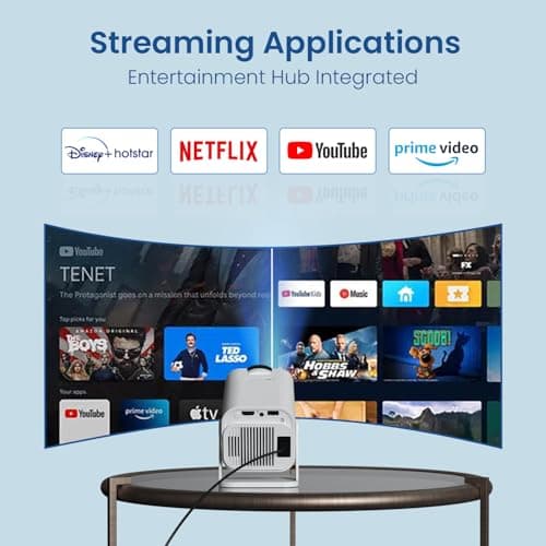 Portronics Beem 470 Mini Smart LED Projector,720p HD,2000 Lumens,Pre-Installed Streaming Apps(Netflix, Prime Video, Hotstar),Auto Keystone,3W Speaker,Adjustable Angle, Wireless Screen Mirroring 4