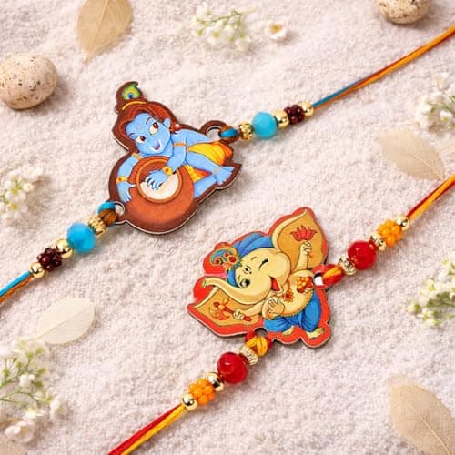 Riddhika Ventures Stylish Kids Rakhi Bracelet (Set of 2) with Roli Chawal and Greeting Card (P11P12) 4