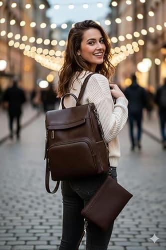 ProArch Anti-Theft Leather Backpack & Purse for Women | Combo Pack | Shoulder Bag for Women and Girls | College Bag for Girls | Multipurpose Travel Bag | Durable | PU Leather (BrownTL) 2