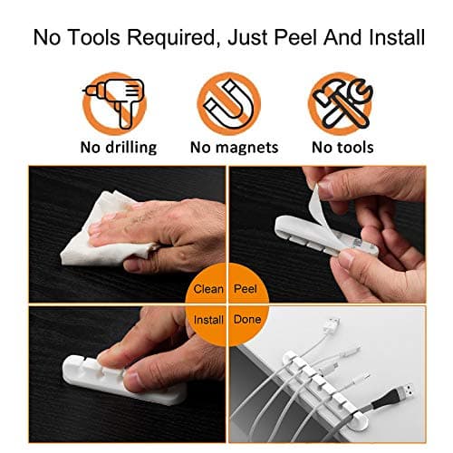 Cable Clips, 5 Packs White Cable Management Cord Organizer, Self Adhesive Cord Holder for USB Cable/Power Cord/Wire, Car and Desk, Home and Office (7-5-3-1-1 Slots) 3