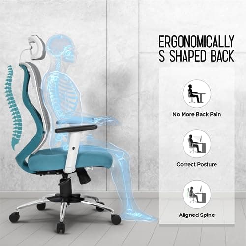 Da URBAN® Merlion Office Chair,High Back Mesh Ergonomic Home Office Desk Chair with 3 Years Warranty, Adjustable Armrests,Adjustable Lumbar Support,Tilt Lock Mechanism (Blue) 3