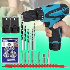 Galaxe 12V Cordless Power Screwdriver Sets Multi Function Charging Hand Mini Drill Electric Screw Driver with 6pcs HSS Circular Saw Blade/Cutting Discs (GLX12V6CD15, 34pcs tool kit)