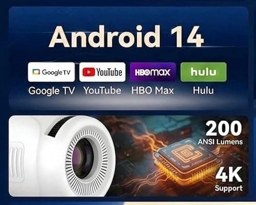 WELITRO 1080 Full HD Smart Projector with 4K Support | Android 14 WiFi 6 Bluetooth Projector | 200 ANSI Lumens Mini Portable Projector | 180° Rotation | Home Theater, Mobile, Laptop Compatible 3