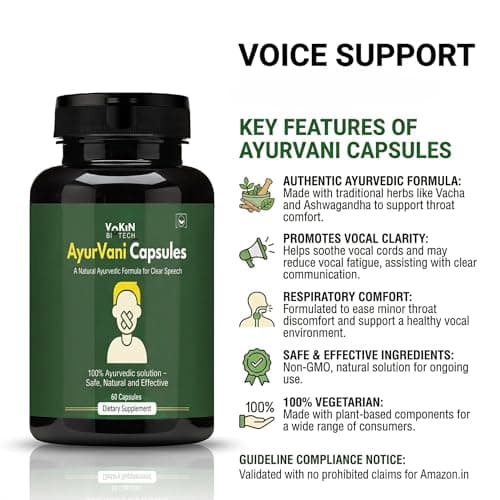 Vokin Biotech AyurVani Capsules | Ayurvedic Herbal Supplement with Brahmi, Shankhpushpi, Bhringraj & Shatavari | Botanical Formula for Cognitive Support & Overall Wellness | 60 Veg Capsules 4
