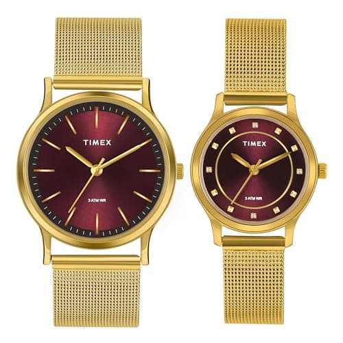 TIMEX Unisex Burgundy Round Analog Pair Watch- TW00ZP001