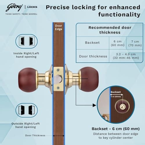 Godrej Locks classic wooden,Brass cylindrical 5809 with 3 keys (brown, Polished Finish,Pack of 1) 4