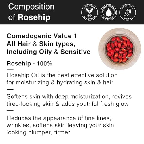 Soulflower Rosehip Oil for Wrinkles, Fine Lines, Scars, Stretch Marks, Under Eyes, and Curly Hair | 100% Pure, Organic, Cold-Pressed Seed Oil for Men & Women | 30ml 2