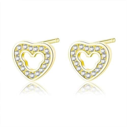 Nilu's Collection AD Stone Studded Heart Shape Stud Earrings for Girls and Women | Regular wear, office wear | Light Weight (Gold)