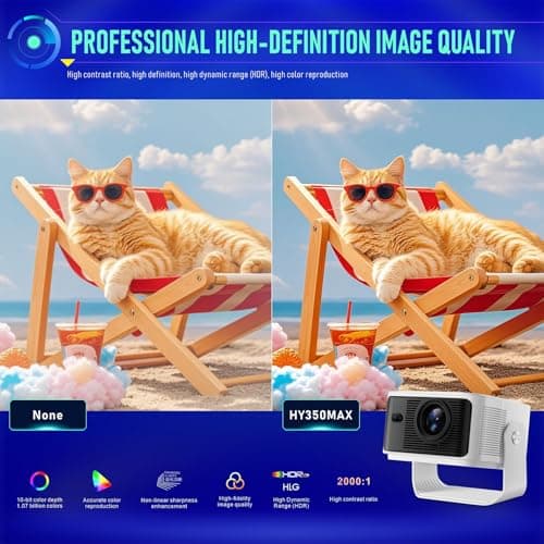 HY350Max Smart Mini Projector with Android 14, Native 1080P Full HD, 4K Supported, Auto Focus & Auto Keystone, WiFi 6 & BT 5.4, Portable LED Projector for Home Theater, Movies & Outdoor Use (HY350MAX) 3