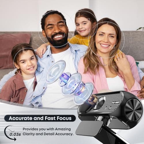 Shcngqio 1080P HD Webcam with Microphone, Noise Cancellation,Wide-Angle Lens, Auto Light Correction,Desktop, PC, Mac, Zoom, Skype, Streaming (Light Black) 3