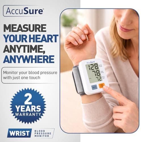 AccuSure Automatic Digital Wrist Blood Pressure Monitor | Smart BP Check Machine for Hypertension & Heart Health Monitoring | Portable BP Apparatus for Home & Travel Use | Easy One-Touch Operation wit 4