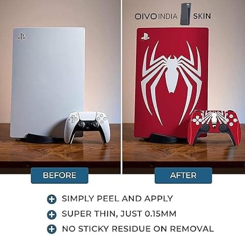 OIVO INDIA Skin Protector Compatible with Playstation5 Console Wrap Sticker Skin with 2 Wireless DualSense Controller Decal Sticker (Red,Spiderman) [Video Game] 2