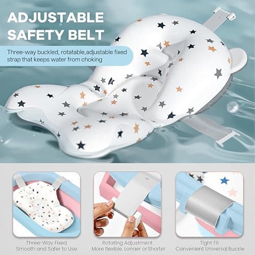 Cockatoo-Kids DripDrop Foldable Baby Bath Tub with Thermistor, Pillow & Soap Box – Portable Newborn to 6 Years Tub, Non-Toxic PP, Anti-Slip Base, 40kg Capacity – Travel & Home Use, Blue & Pink 3