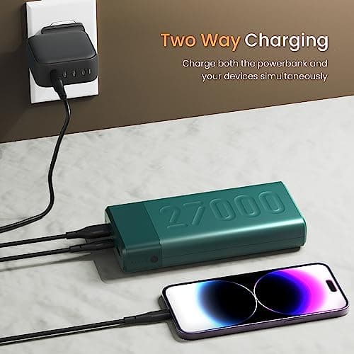 Ambrane 27000mAh Powerbank, 20 W Fast Charging, Triple Output (2 USB & 1 Type C), PD, Quick Charge for iPhone, Android & Other Devices, Made in India + Type C Cable (Stylo Pro 27K, Green) 5