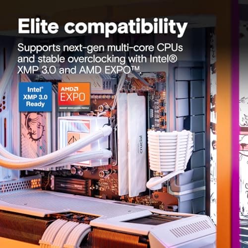 Crucial Pro DDR5 RAM 32GB Kit (2x16GB), 6400MHz CL32, Overclocking Desktop Gaming Memory, Intel XMP 3.0 & AMD Expo Compatible, White - CP2K16G64C32U5W 4