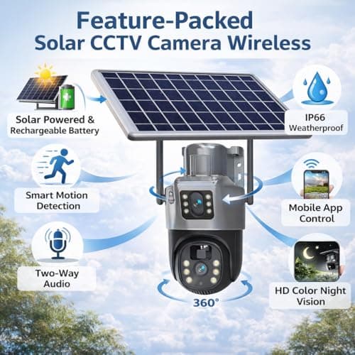 Guard Well Dual Lens Solar Powered PTZ Outdoor CCTV Camera | 360° Rotation | Color Night Vision | Motion Detection | Two Way Audio | 4G SIM-Based Camera with Mobile App V380 Pro (New Dual Lens Solar) 4