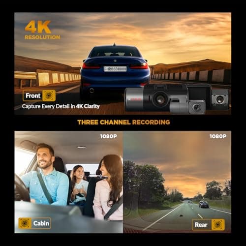 CP PLUS True 4K Dashcam for Car with Built-in GPS | 8MP Front, Cabin & Rear (3 CH) Dash Cam | Sony Starvis | 2.5" Display | WDR Night Vision | 139° Wide View Angle | Support SD Card upto 1TB | CP-F86C 3