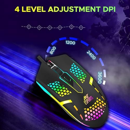 Ant Esports GM1103 Wired Gaming Mouse, 800-3600 DPI Adjustable Optical Sensor, RGB Multicolor Backlight, 4 Buttons, Ergonomic,1.5m Cable, 3300 FPS, Lightweight USB Mouse for PC, Laptop, Mac & Windows 5