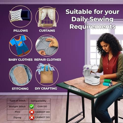 CHILLAXPLUS Stitching Machine - Portable Sewing Machine for Home Use with with 12 Thread Sewing Kit and Foot Pedal, Mini Silai Machine - Compact Tailoring Tool – White 4