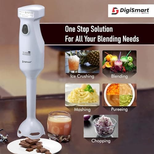 DIGISMART Hand Blender 300 Watts Powerful Super Silent Copper Motor Anti-Splash activa Technology Turbo Function Stainless Steel Fushion Stem for Hot Blending Hand Blender (Blue) 4