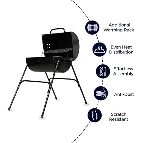 Peng Essentials Compact Barbecue Grill for Home - Barrel Style Charcoal BBQ - Easy to Assemble,A Well-Built Stand,Even Heat Distribution 3