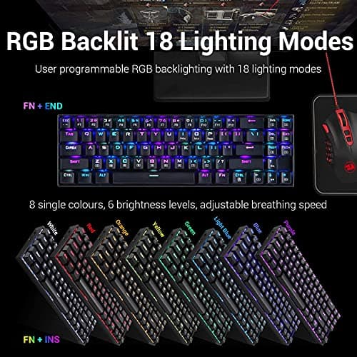 Redragon K599 Diemos TKL RGB Backlit Wired/2.4Ghz Wireless Anti - Ghosting Mechanical Gaming Keyboard with Red Switch (Black) (K599) 3
