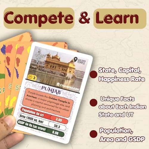 CocoMoco Kids States of India Trump Cards Game for Kids, Learning Game and Educational Toy, Birthday Return Gift for Kids Ages 6-7, 8-10, 11-12 Year Old Boys and Girls(Pack of 10) 4