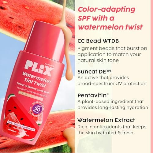 PLIX - THE PLANT FIX Watermelon Tint Twist Color-Adapting Sunscreen | For light coverage & instant glow | SPF 50 PA++++ Medium Sunlit Glow 4