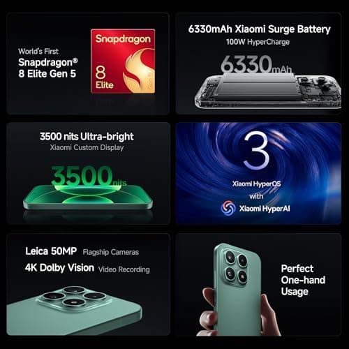 XIAOMI 17 (12GB/512GB)|50MP Leica Triple Camera|Snapdragon 8 Elite Gen 5|6.3" CrystalRes 1-120Hz AMOLED|6330mAh Battery|100W HyperCharge HyperOS 3|3500nits Display (Green) 3